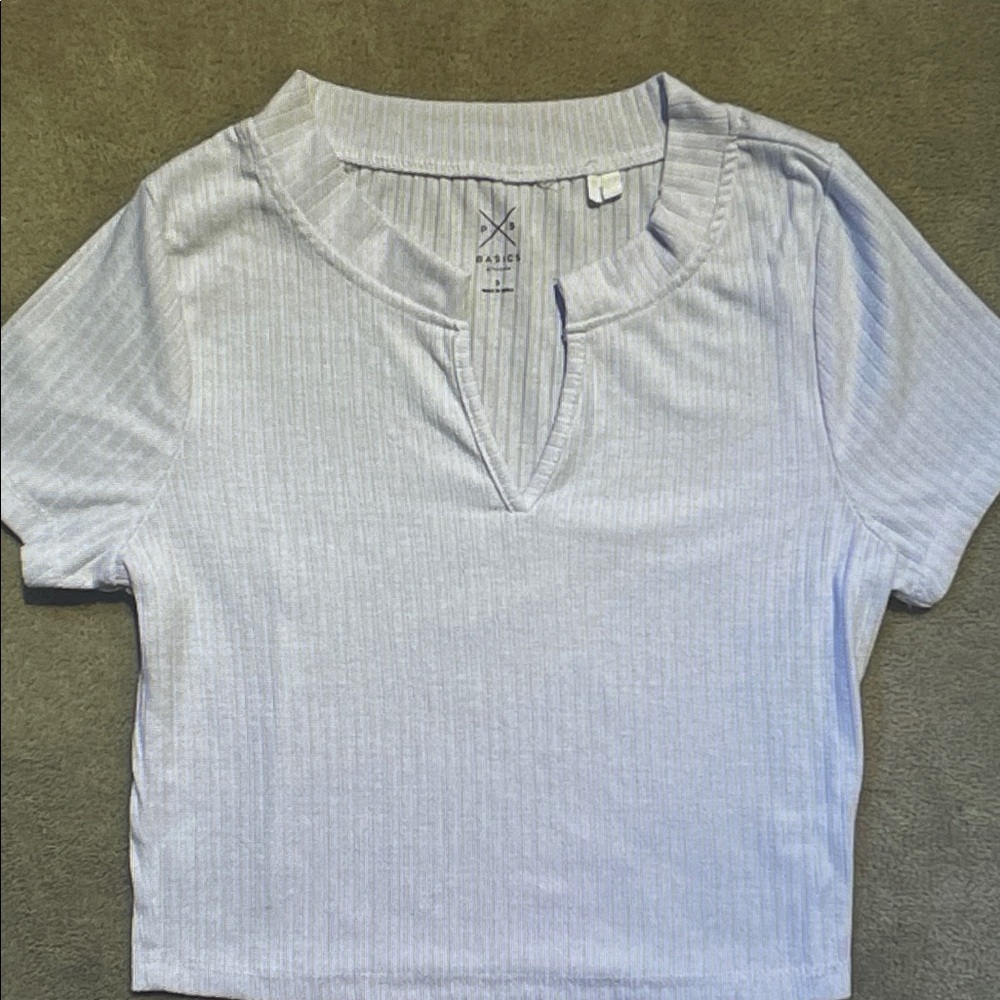 Basic Brand Light Lavender Ribbed V-Notch Crop Tee